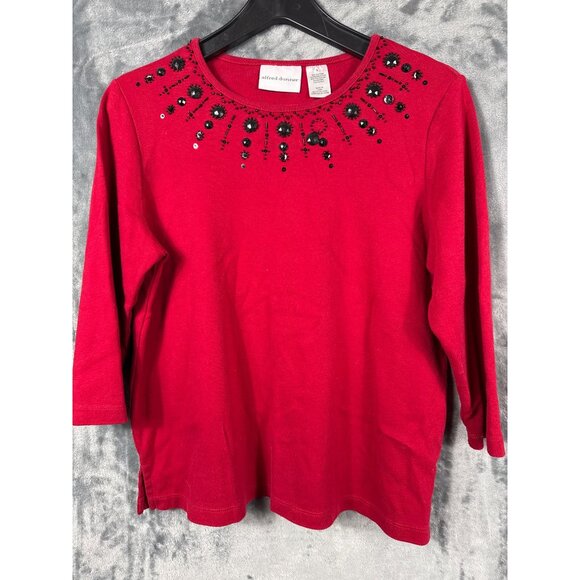 Alfred Dunner Tops - Alfred Dunner Red Embellished 3/4 Sleeve Cotton & Polyester Womens Top S